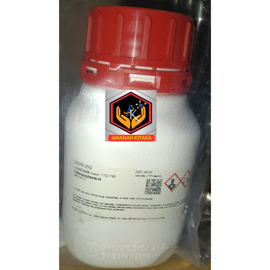 Chloramphenicol ≥98% (HPLC) ecer 100 mg , Baku kloramfenikol analisis spektro & HPLC , Sigma Aldrich