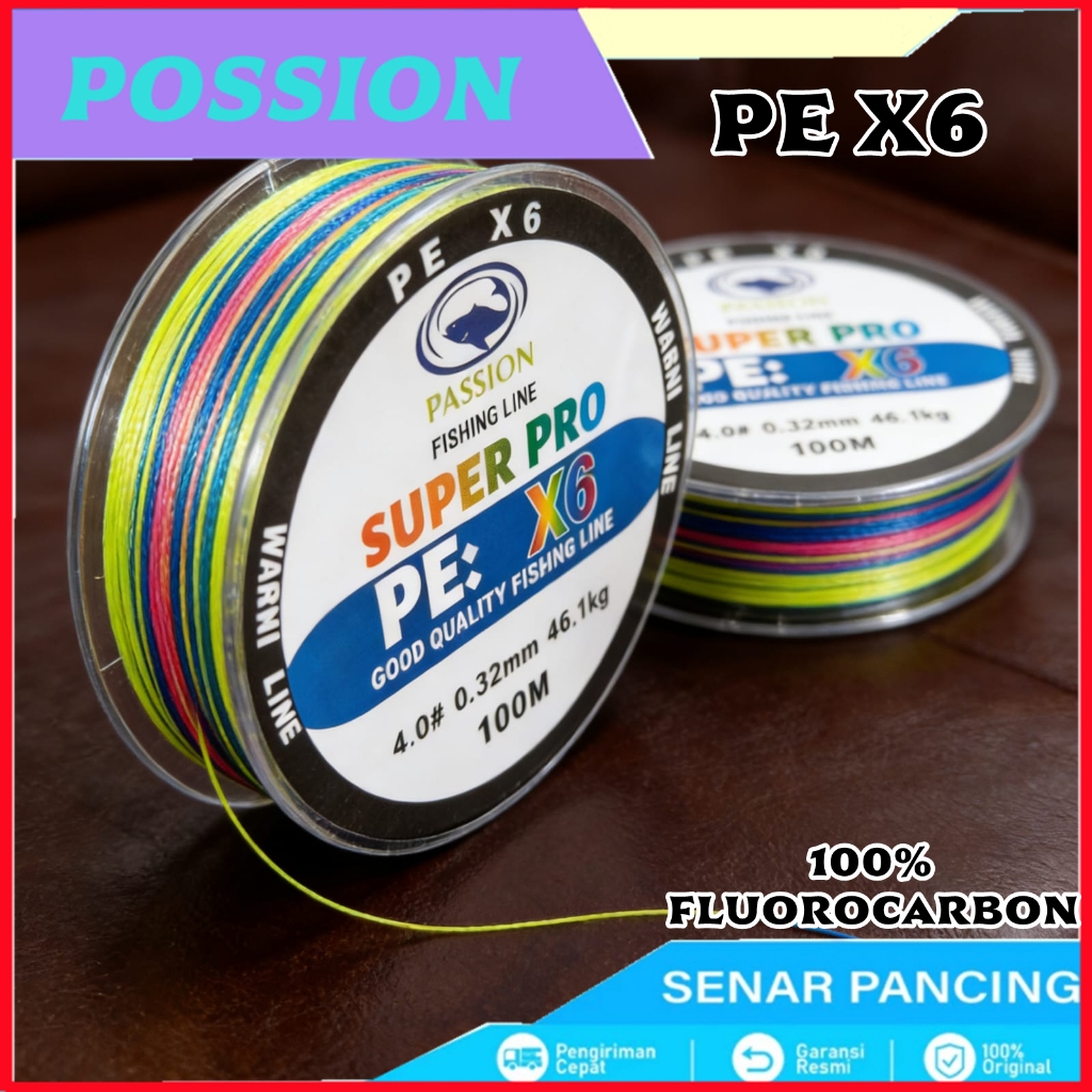 Senar Pancing PE 6 Untai 100M Senar Pancing Kepang Maks 18-66LB Joran Pancing Alat Pancing