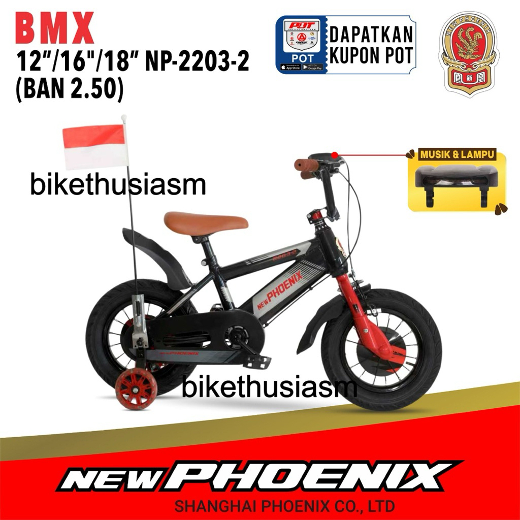 Sepeda Anak Laki Phoenix 2203-2 Ban Jumbo Dengan Musik dan Lampu Ukuran 12 16 18 Inch