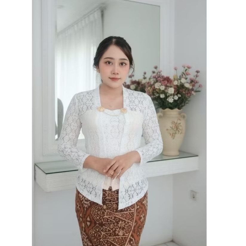 kebaya brokat putih premium/kebaya sembahyang