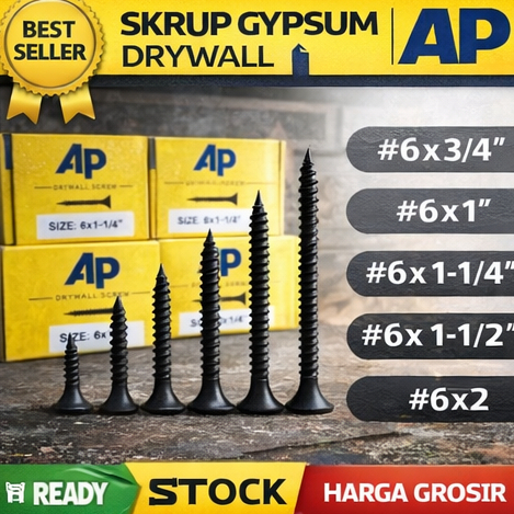 COD Skrup Gypsum Drywall AP 1 Kotak | Sekrup Gipsum GRC AP 700 gr | Skrup Baja Hitam 2,5-5cm