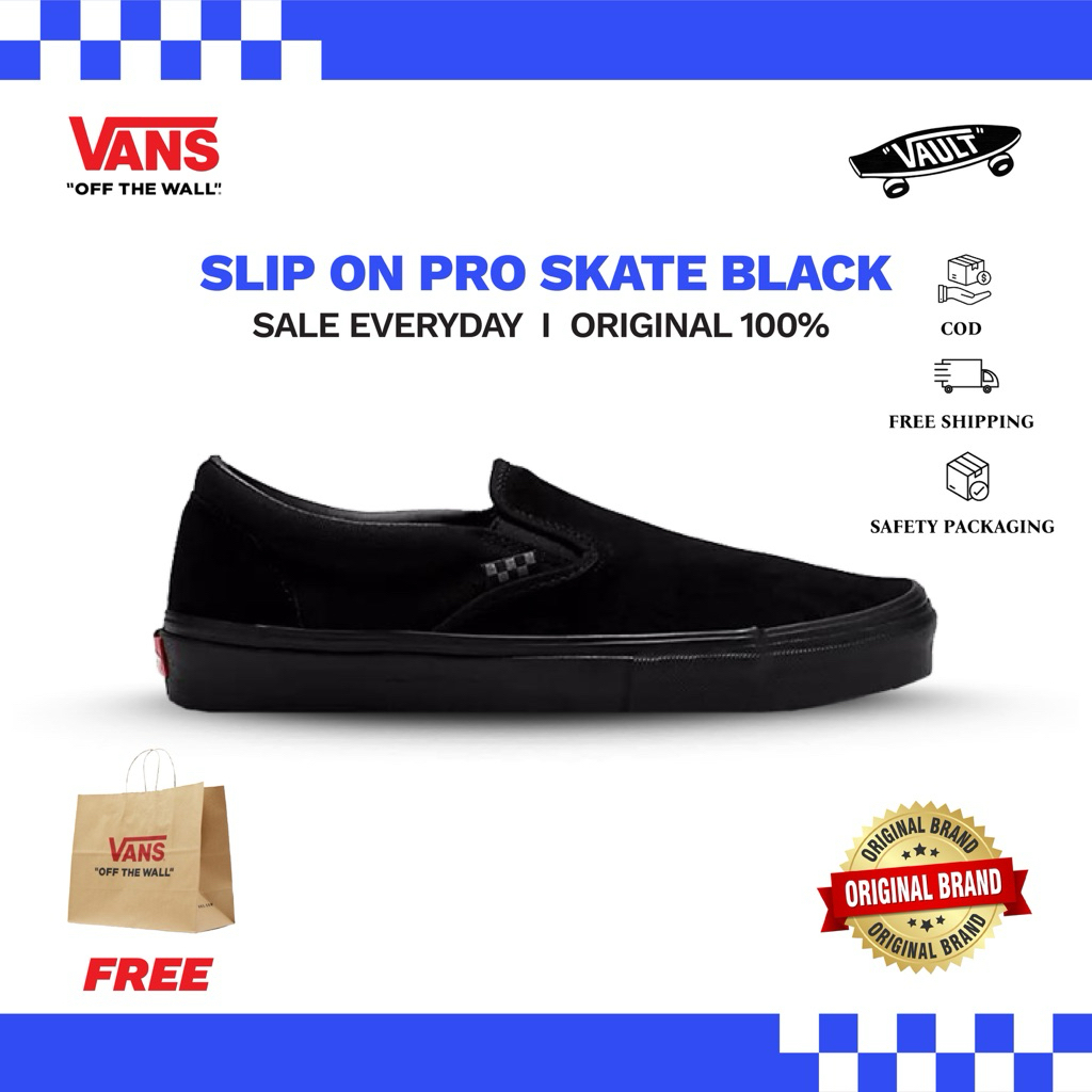 [SALE] SLIP ON PRO SKATE FULL BLACK 100% ORIGINAL