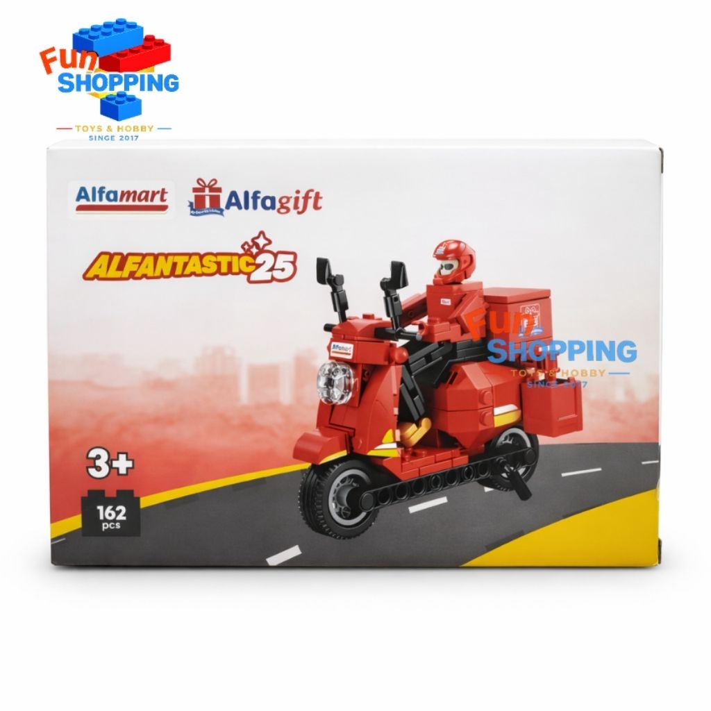 Bricks Mainan Edukatif Motor Delivery Official Merchaindise Alfamart 162 Pcs Blocks