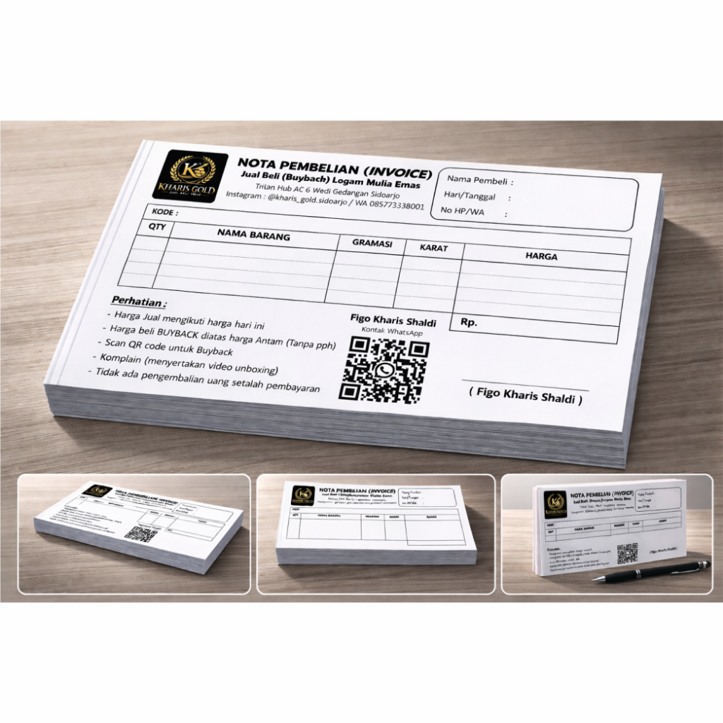 cetak nota emas custom ukuran 1/2 folio