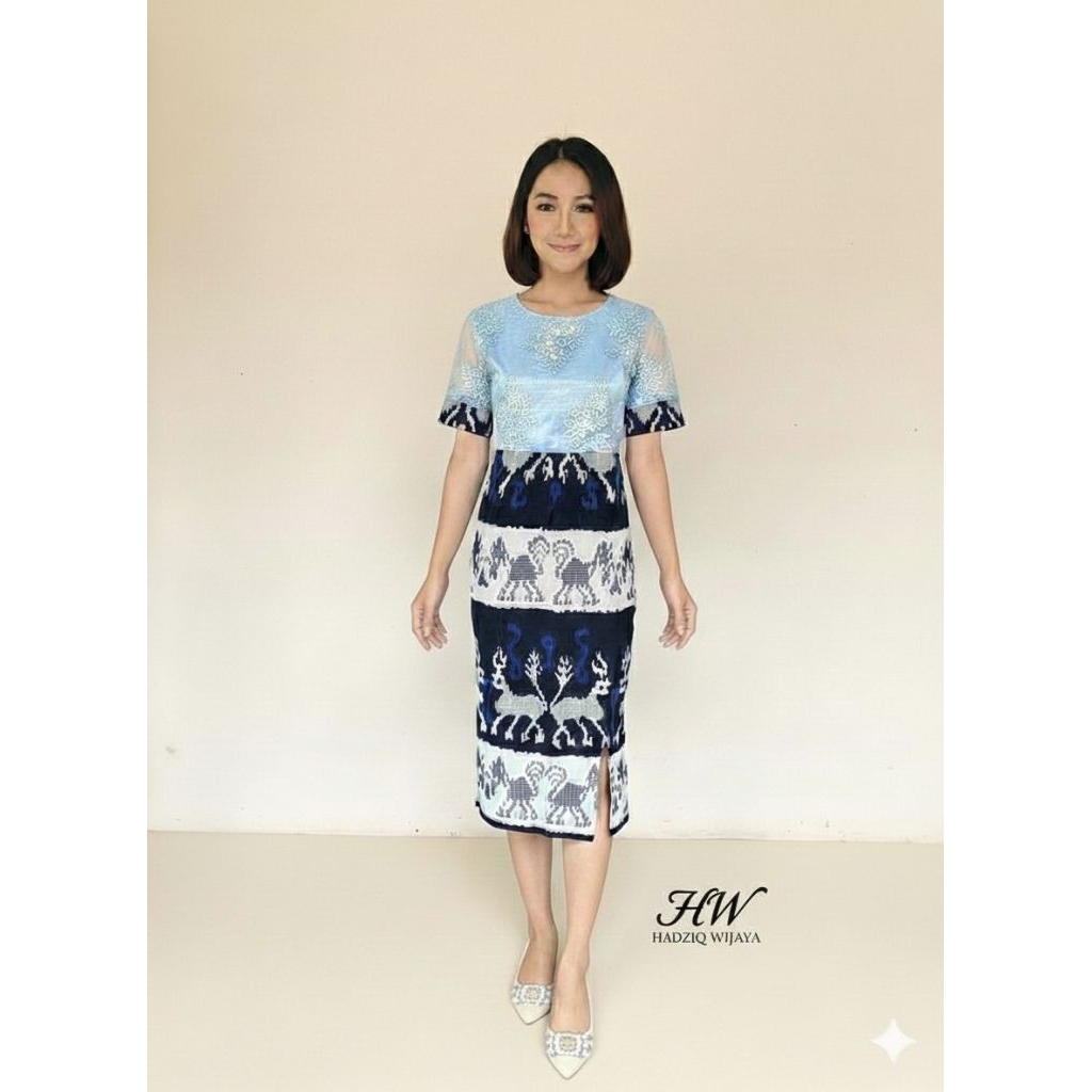 DRES TENUN BROKAT BIRU MUDA