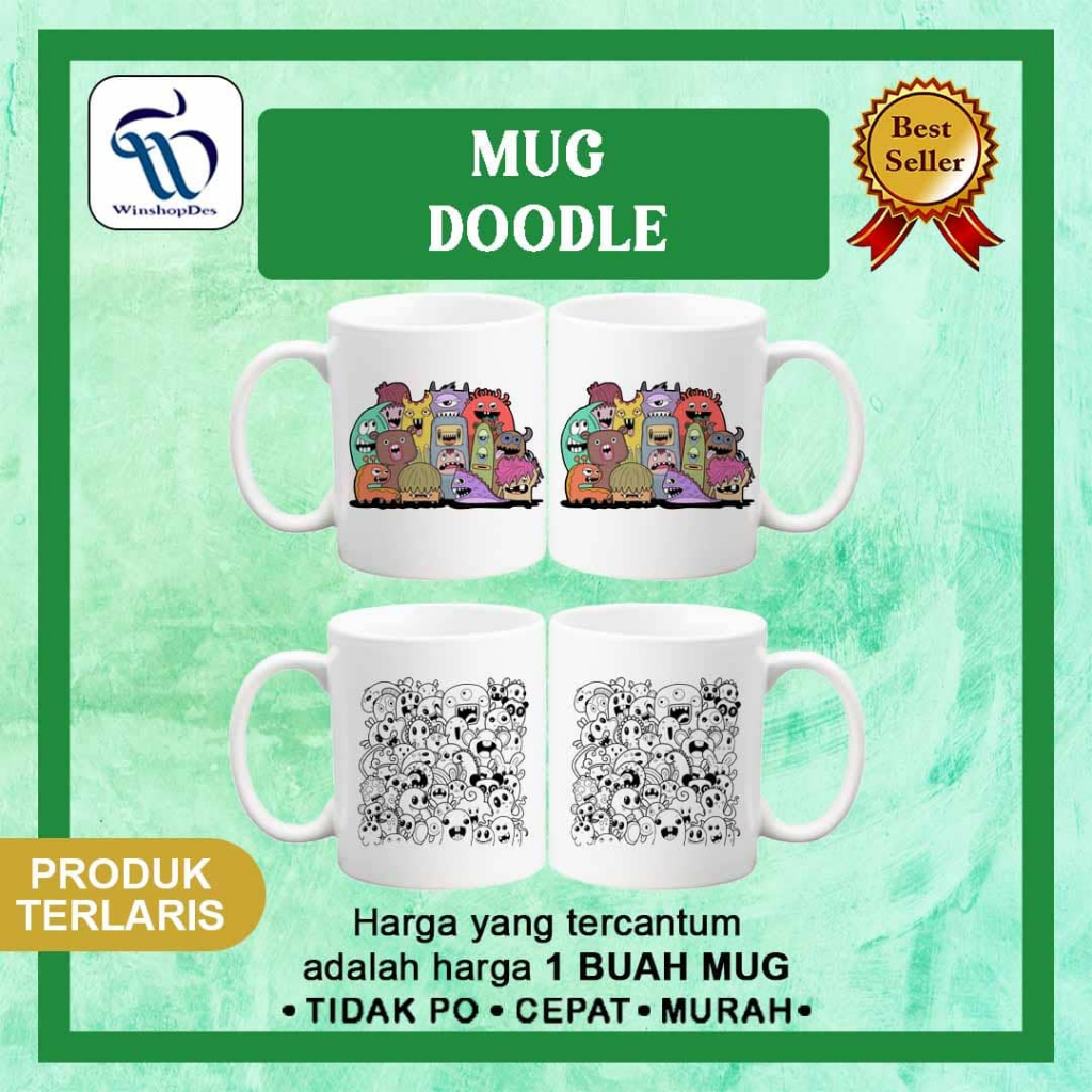 MUG DOODLE / MUG CUSTOM DOODLE / GELAS CUSTOM / MUG DESAIN LUCU