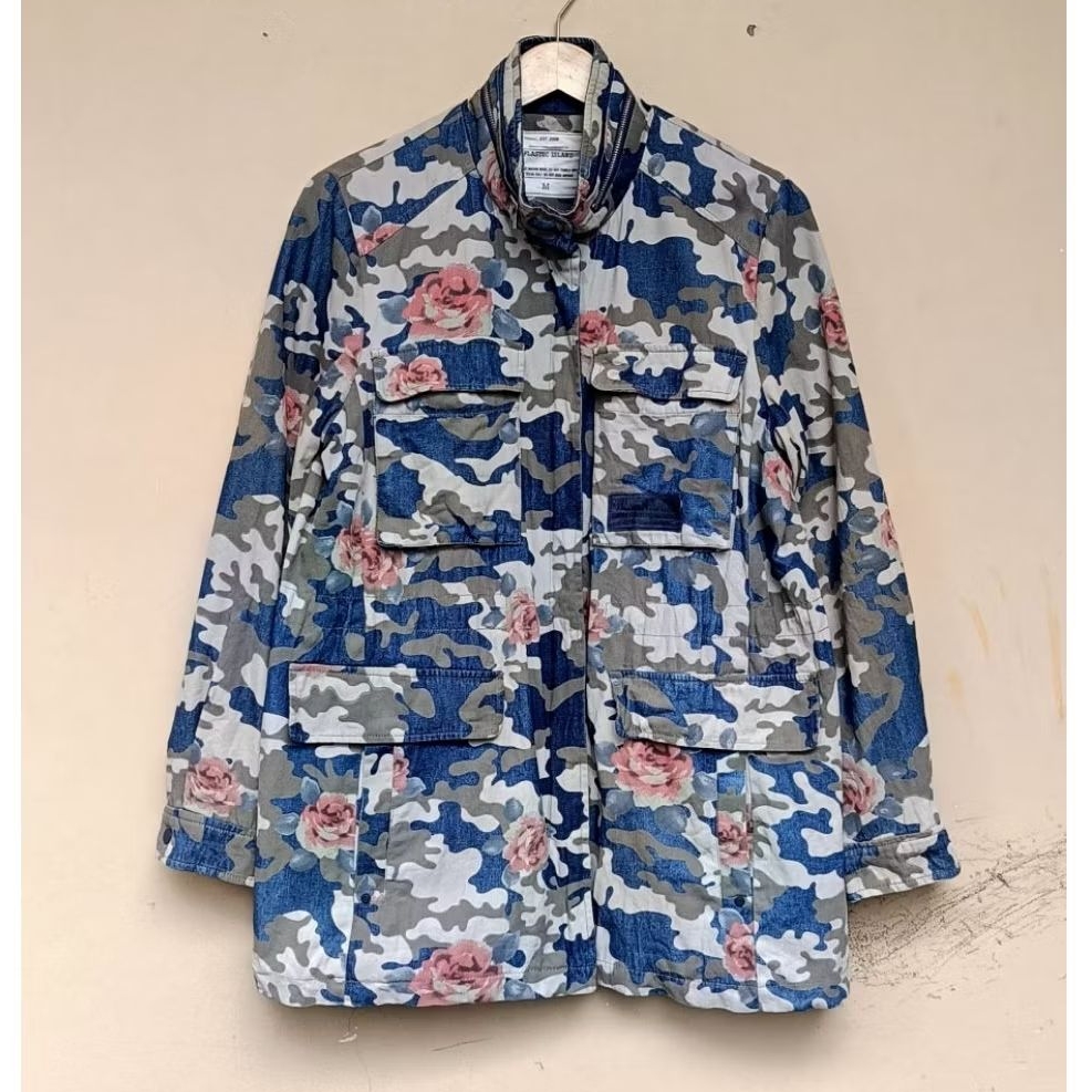 Jacket plastic island parka m65 military coat camouflage flower blue vintage