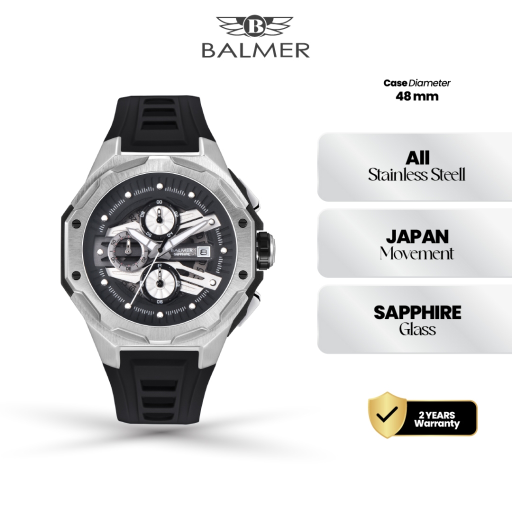 Jam Tangan Pria Balmer 8818MCT Silikon Strap Kaca Sapphire