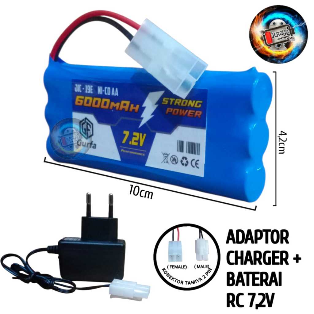 Paket Adaptor Carger + Baterai Mobil Remot/RC 6AA Ni-Cd 7.2V - 6000mAh SOKET RC TAMIYA