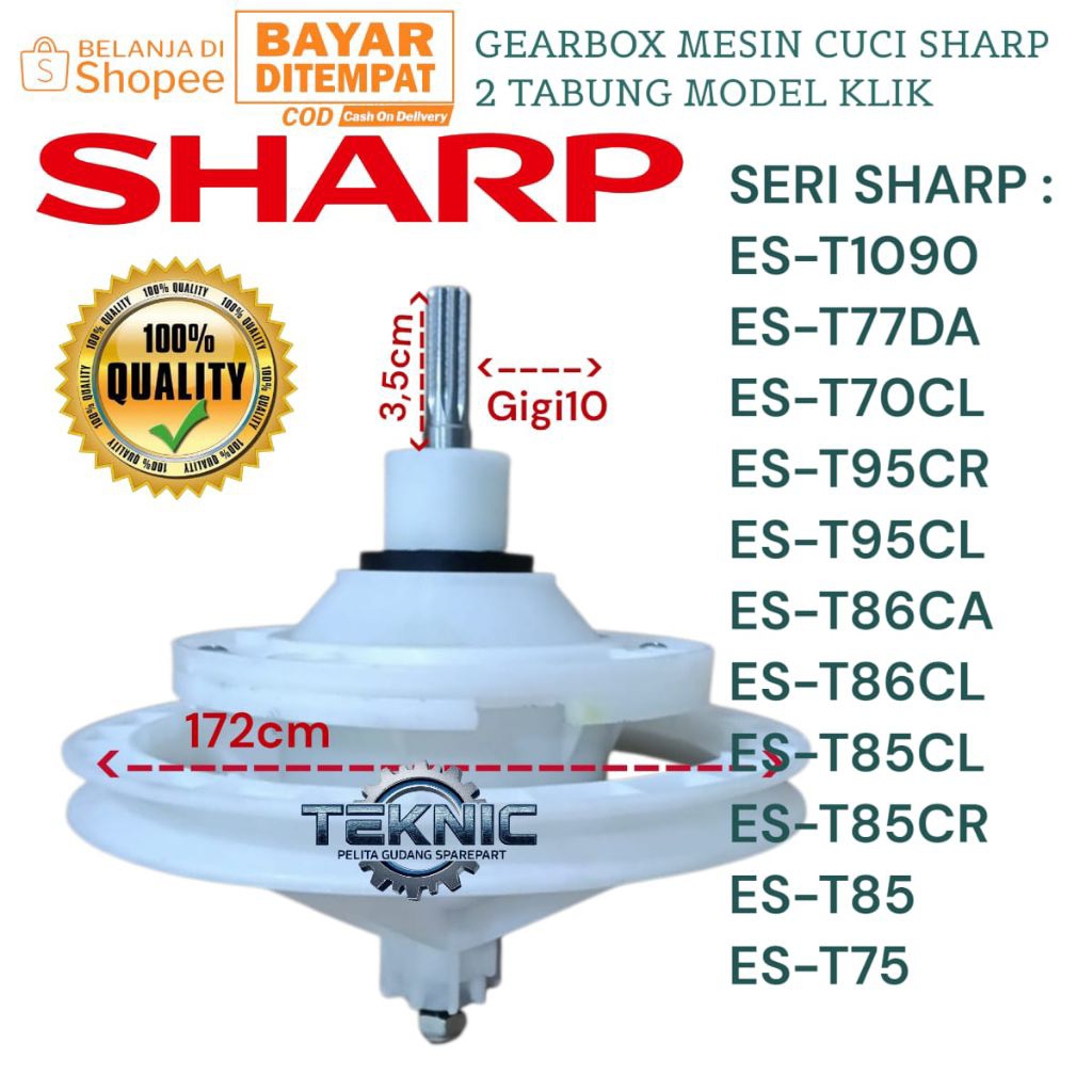 GEARBOX MESIN CUCI SHARP 2 TABUNG GIGI 10 ES-T1090 8-9kg