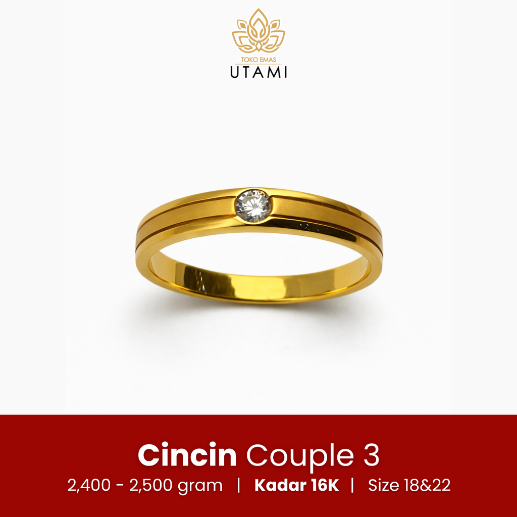Cincin Emas Couple Size 18 & 22 Untuk Lamaran Nikahan Emas Utami 16K