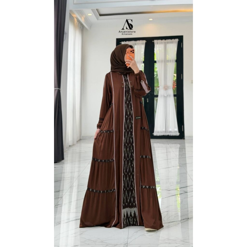 ANJANI STORE GAMIS TWILL COKLAT TUA SUSUN ETNIK