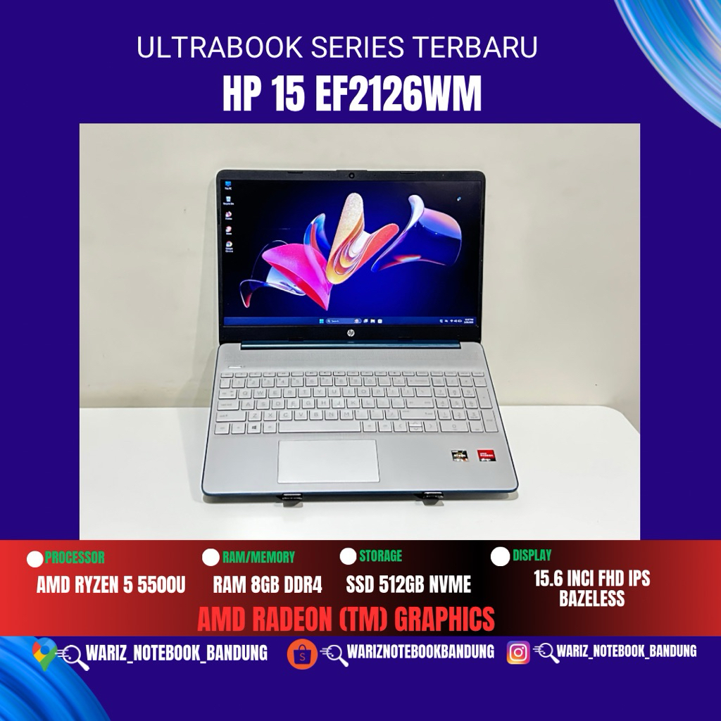 HP 15 EF2126WM AMD RYZEN 5 5500U RAM 8GB SSD 512GB 15inci FHD