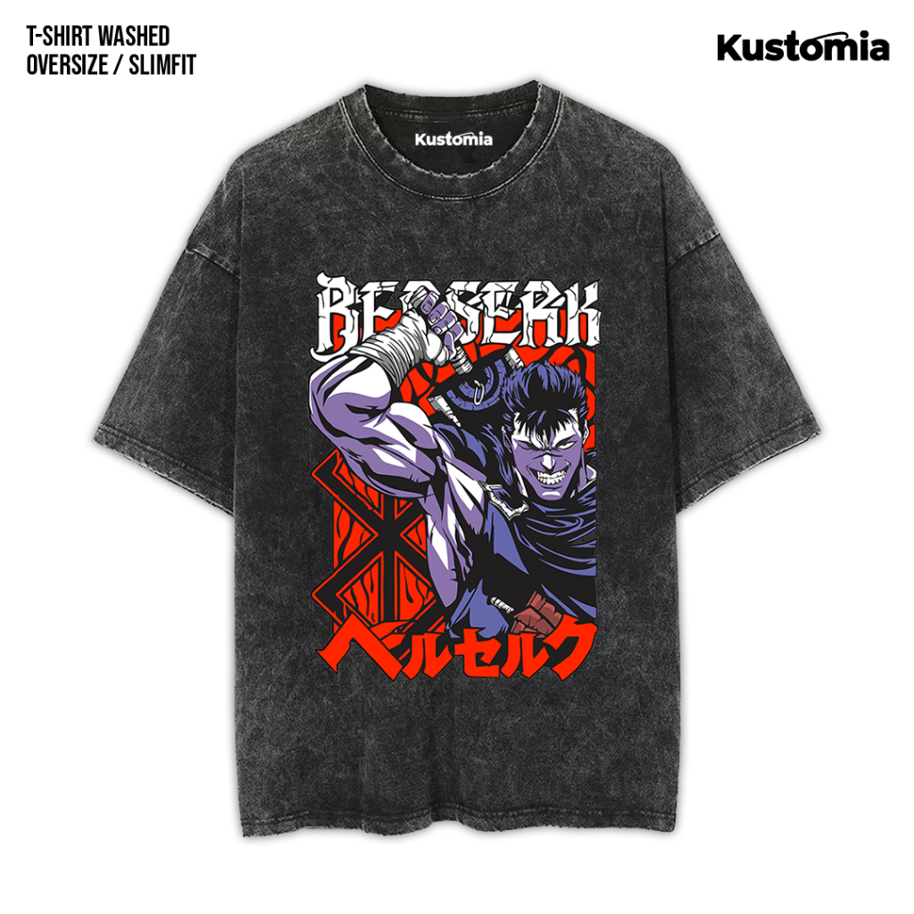 KUSTOMIA Kaos BERSERK Washed T-shirt Black White | BERSERK-6