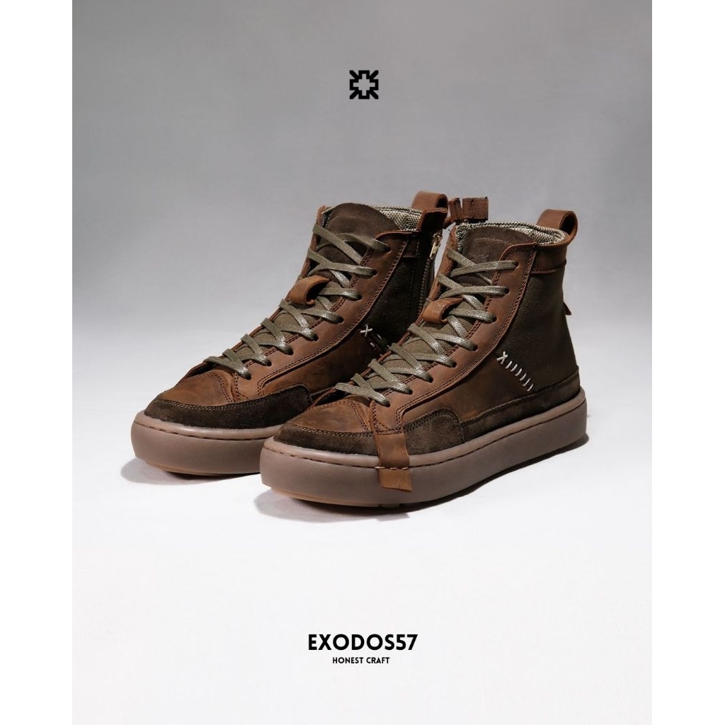 EXODOS57 | Sepatu Sneakers Kulit Pria - Galan Brown Army