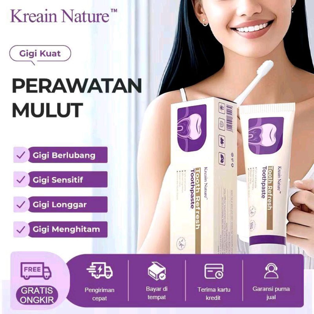 Kreain Nature ToothPaste Refresh 100g Pasta Gigi Hilangkan Karang Gigi & Bau Mulut Untuk Kesehatan G