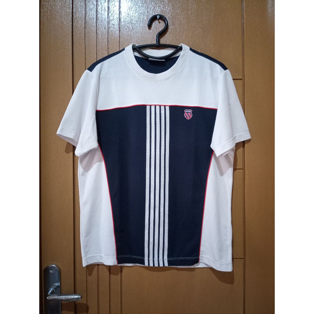 Kaos Olahraga Lengan Pendek K-Swiss Jersey T-Shirt Biru Putih Size L