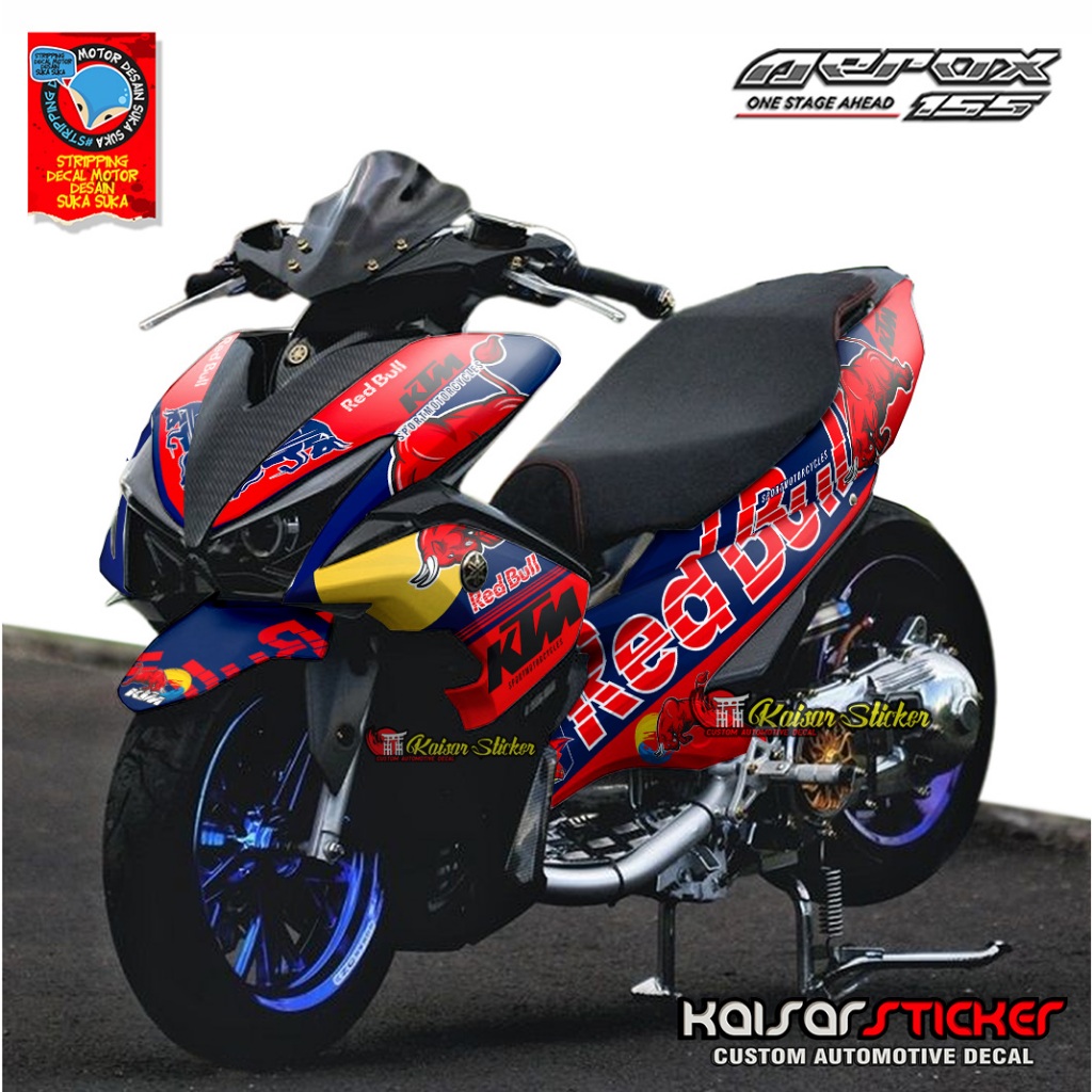 Stikcker striping Motor Aerox 155 Full Body - Stiker Decal Motor Aerox 155 old Red Bull