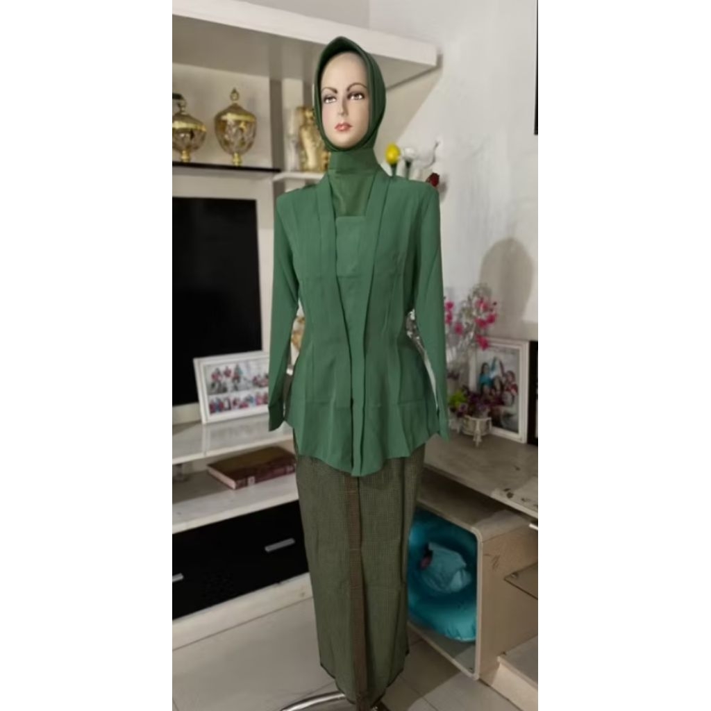 setelan psr persit katun hijau tua tanpa hijab