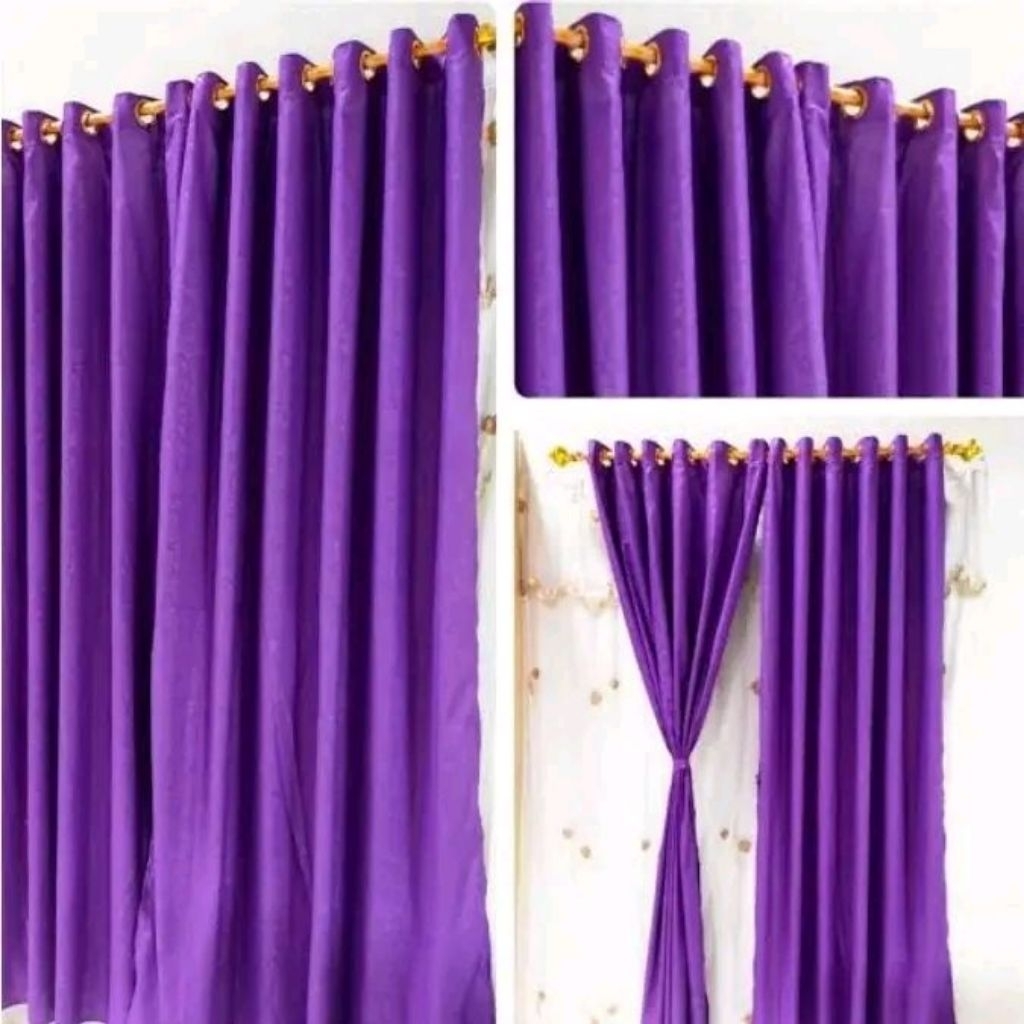 Gorden motif polos embos ungu tua smokering 10 ring L 120 cm X P 220 cm untuk jendela dan pintu