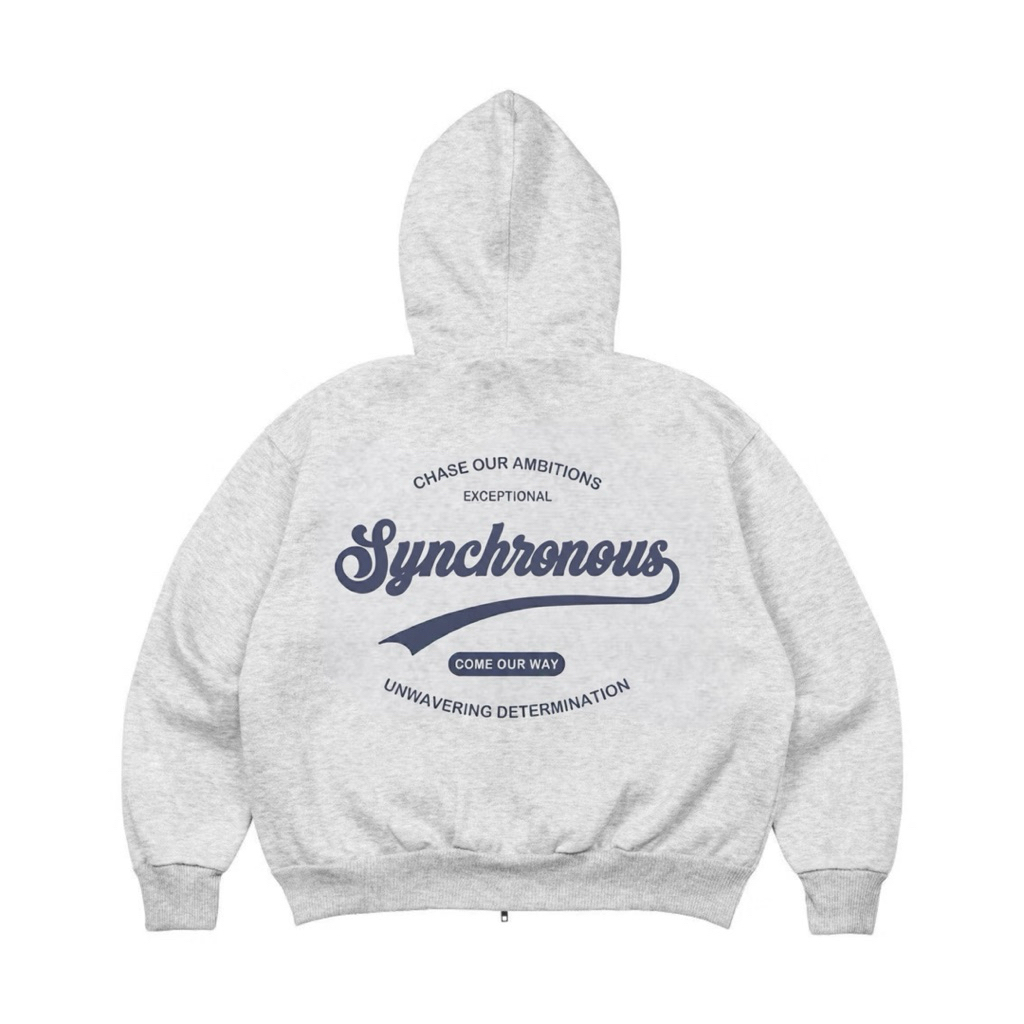 Synchronous Hoodie Zipper Grey Backin Sweater Doubel Zip