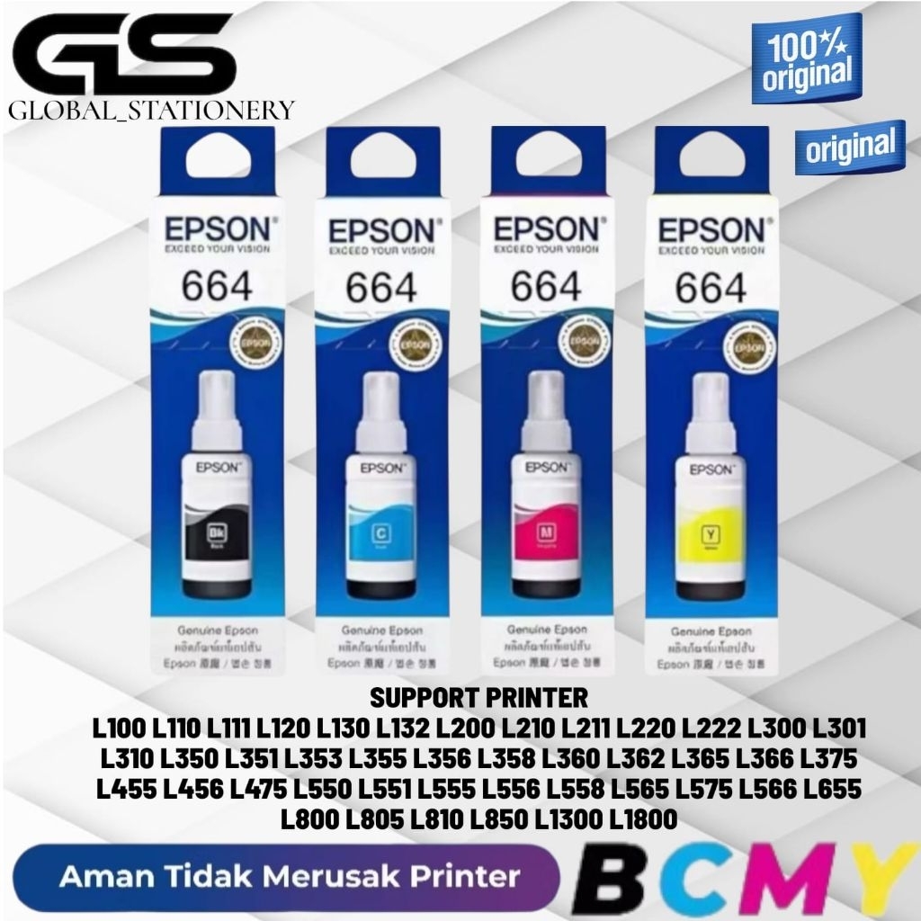 1SET TINTA EPSON 664 ORIGINAL L110 L120 L210 L220 L300 L310