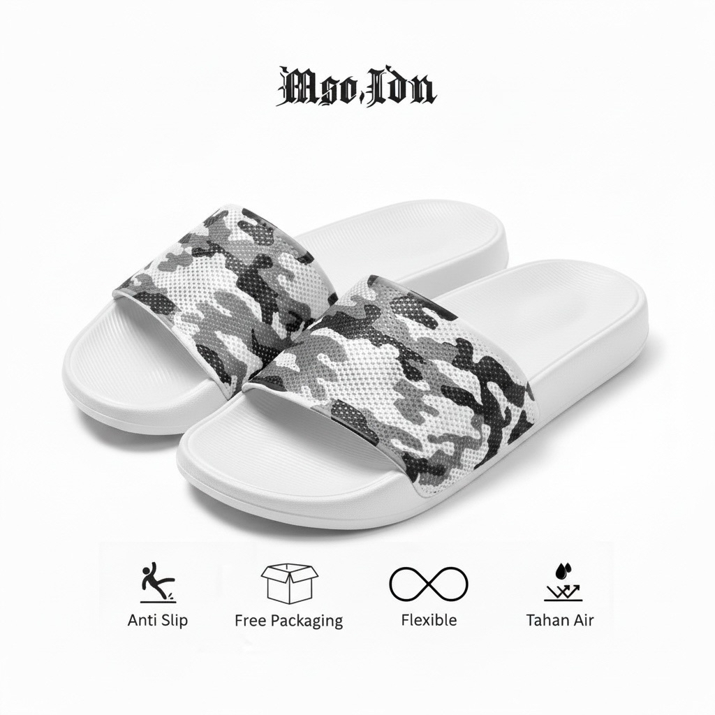 Sendal pria motif loreng simple upper jaring tanpa menggunakan lem full karet