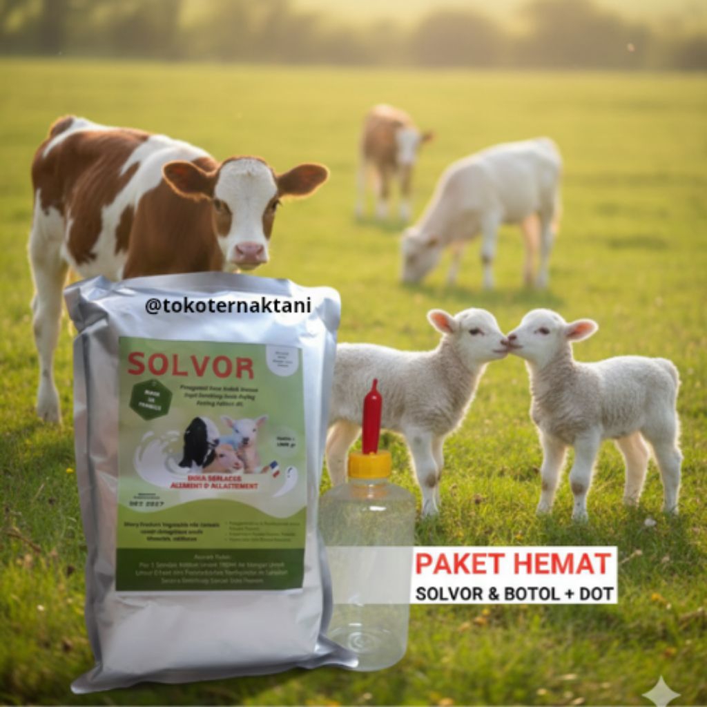 PAKET HEMAT BOTOL & DOT + SOLVOR SUSU PENGGANTI INDUKAN UNTUK TERNAK KAMBING, SAPI DAN DOMBA