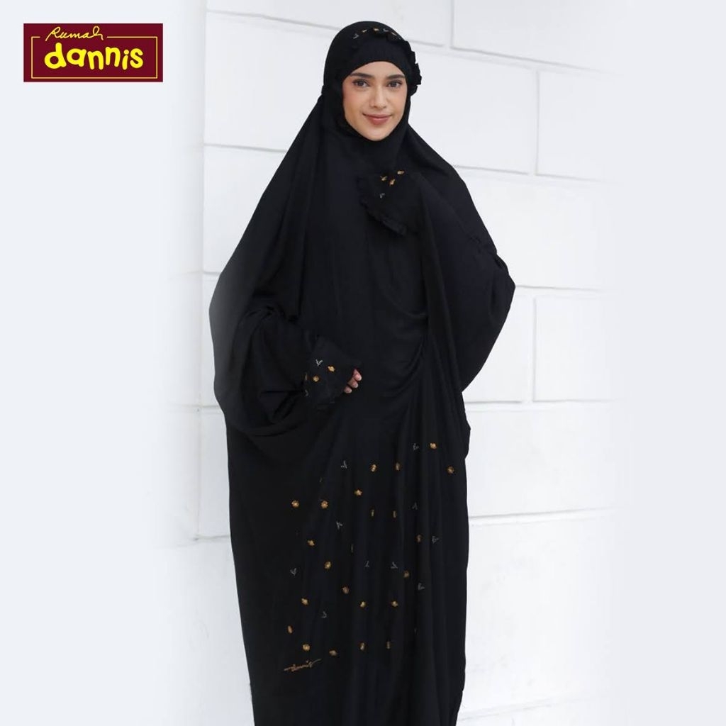 Mukena Terusan Dannis M230201 Warna Hitam Perlengkapan Shalat Wanita Dewasa