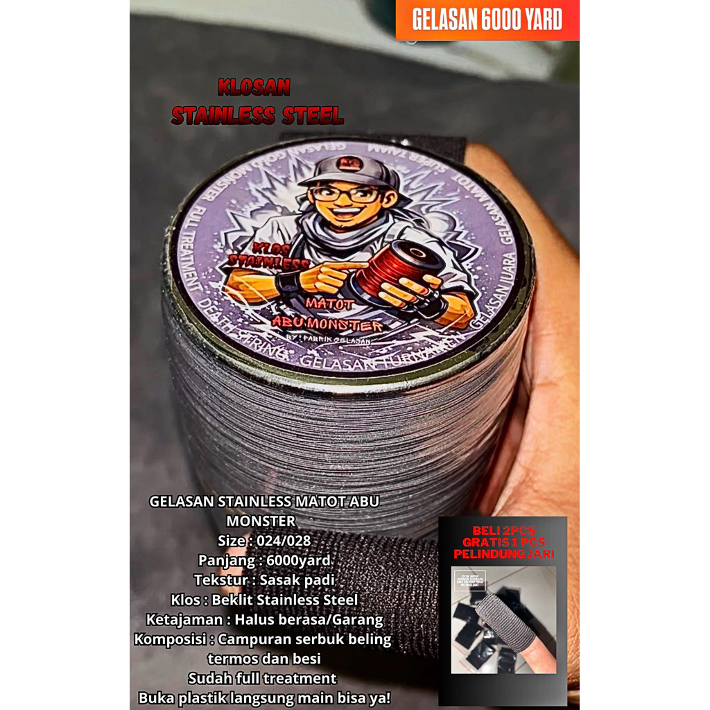 Gelasan STAINLES Matot Abu Monster 6000yard size 024/028(Asli Original)