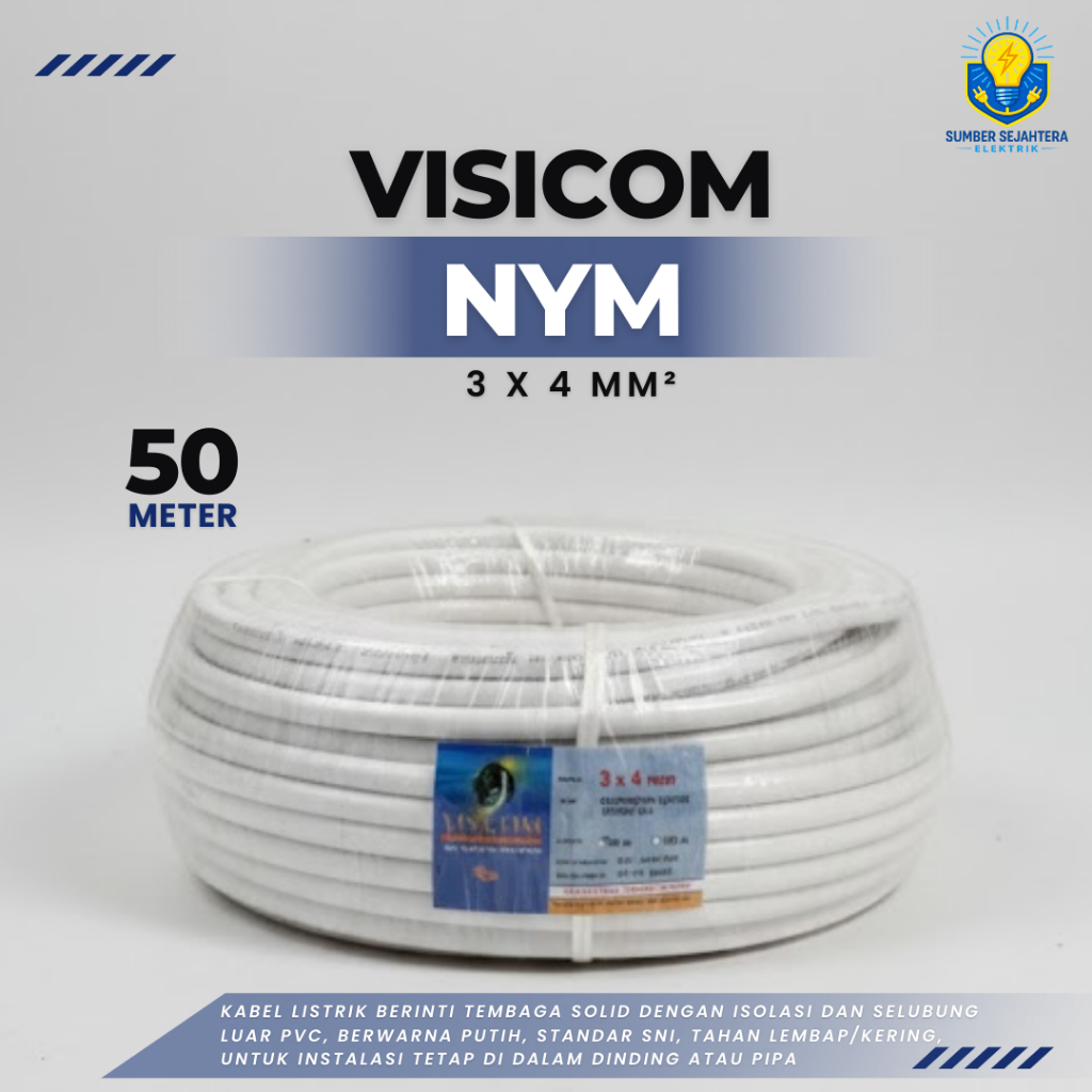 Kabel NYM Visicom 3x4 mm Tembaga Kabel U Listrik Per Meter