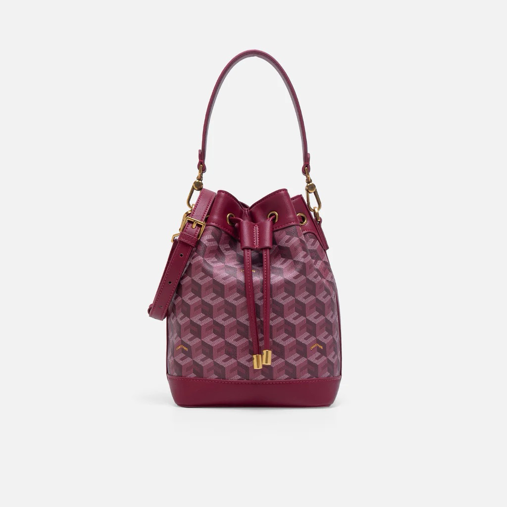 Burgundy Giorgio Bucket Bag, Tas Christyng Tangan Wanita Model Bucket dengan Desain Elegan dan Tali 