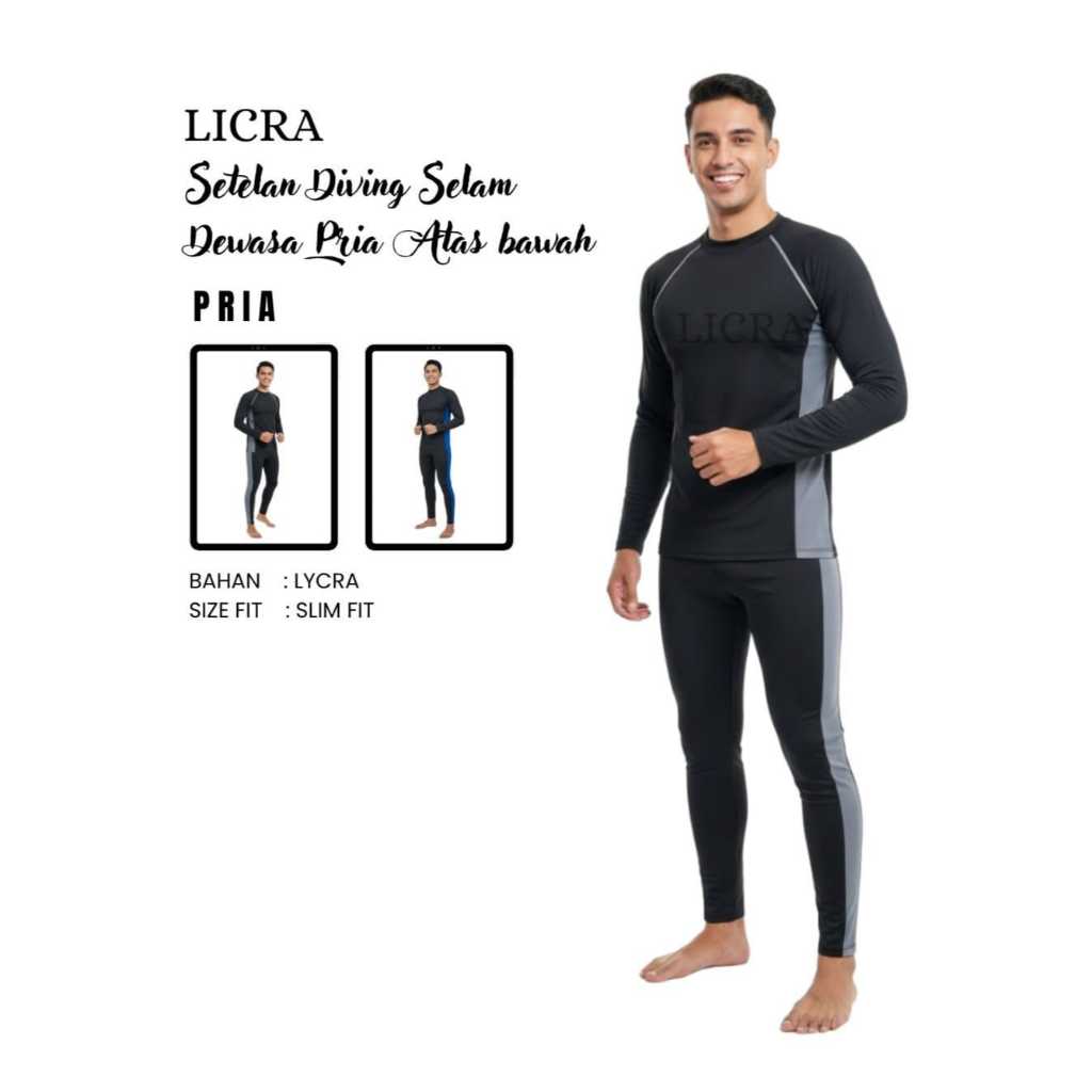 LICRA Setelan Diving Selam Remaja-Dewasa Putusan Baju Renang Setelan Atas Bawah LY001
