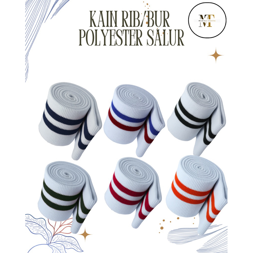 Kain Rib/Bur jaket polyester salur, warna dasar putih eceran