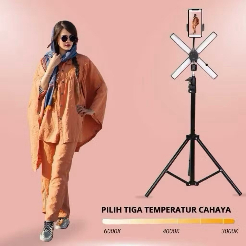 1 SET PAKET LAMPU LED MINI STARLIGHT + TRIPOD + HOLDER SET SUPER TERANG MAKE UP VLOG LAMPU RINGLIGHT