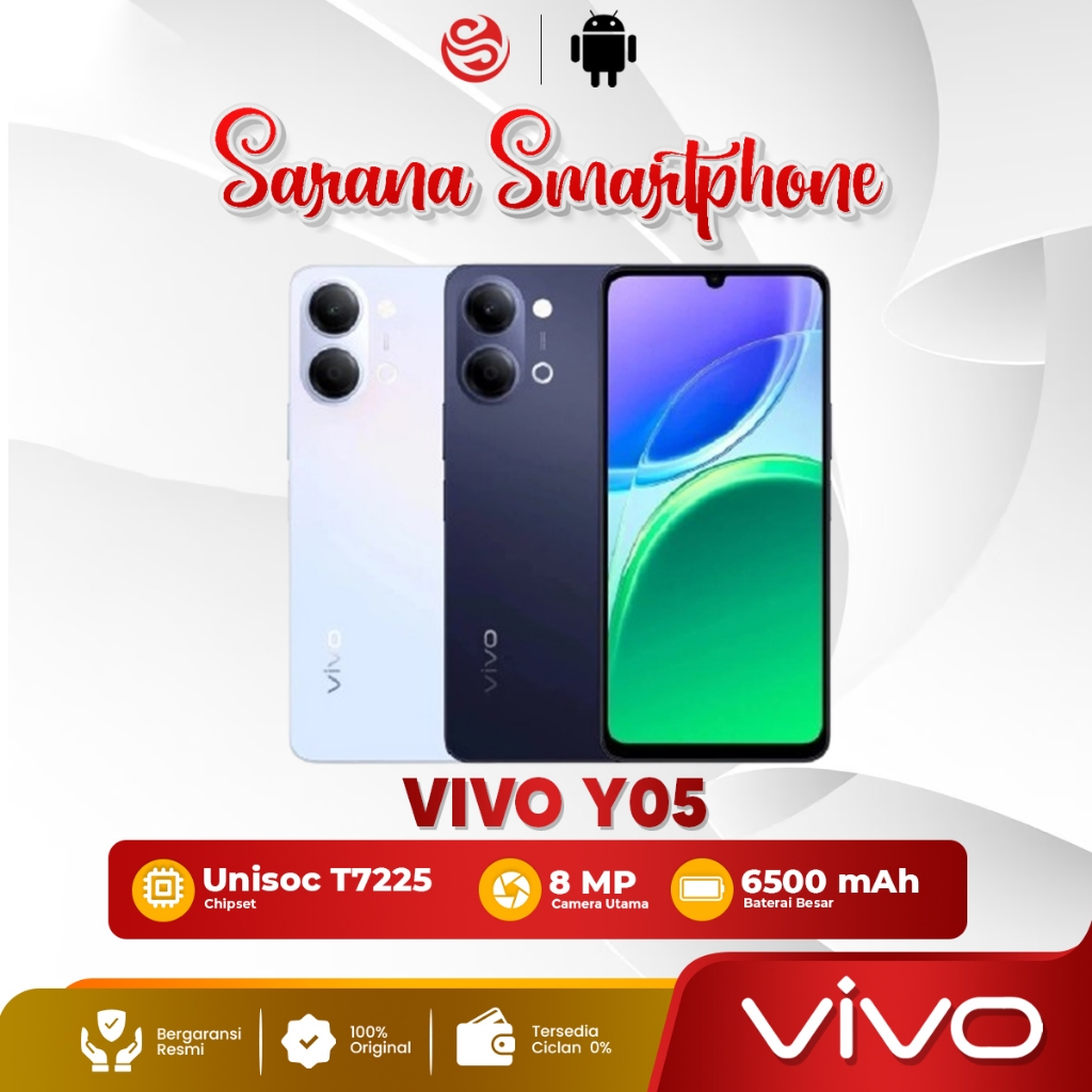 Vivo Y05 RAM 4GB Penyimpanan 64GB / 128GB Baterai 6500mAh Layar 120Hz IP65 HP Android Garansi Resmi