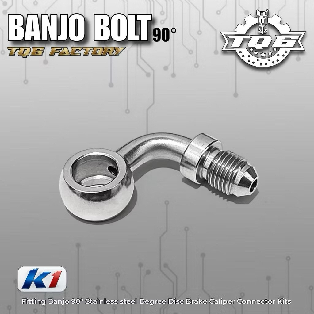 Banjo selang rem stainless TQ6 90 derajat original vietnam Banjo Fitting 90 Degree Chrome Stainless