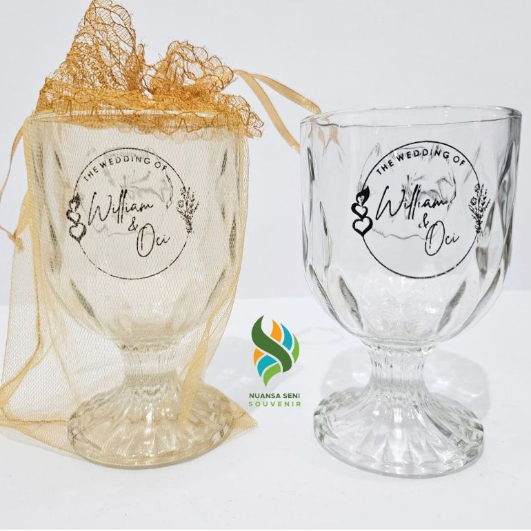 Souvenir Gelas Minum Wine Gelas Jus Cafe Kaca Kaki Diamond Crystal 200ml Tumbler Mug Glass Sablon