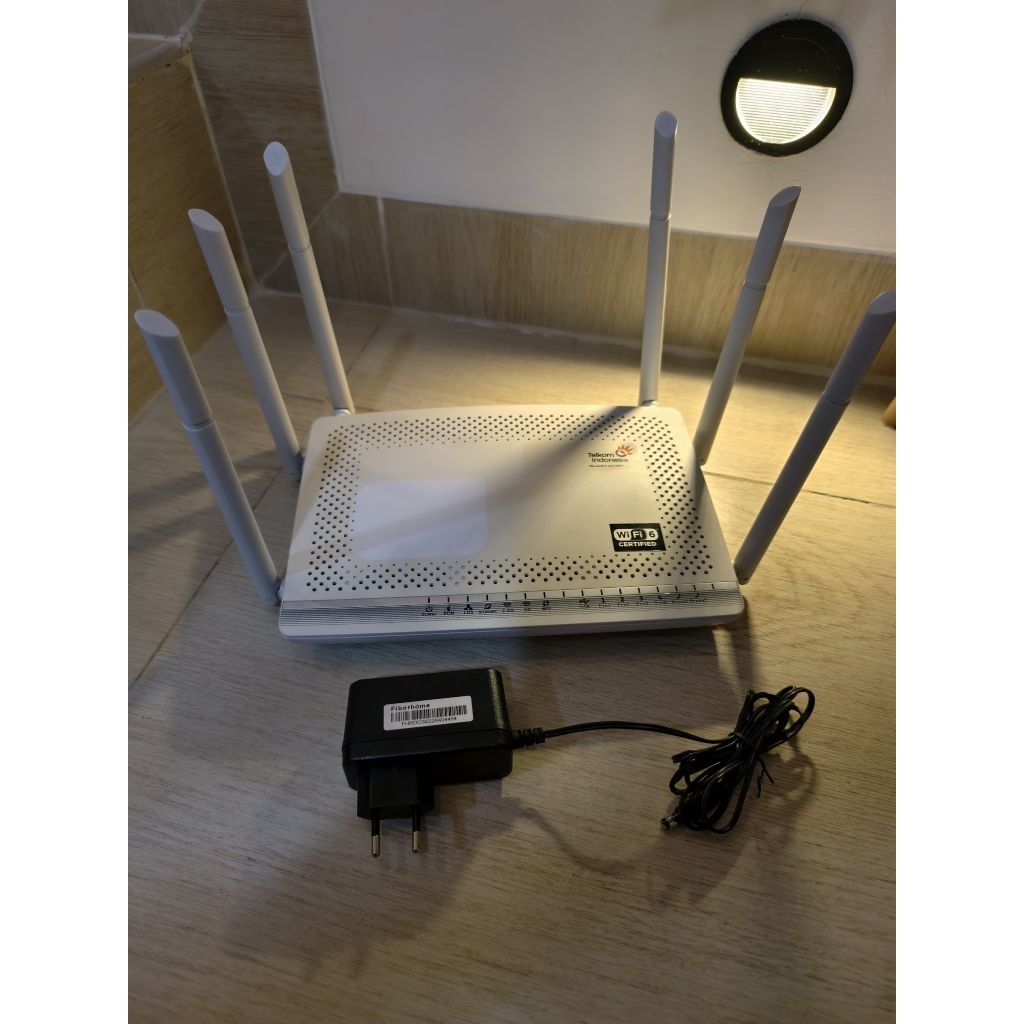 0FIBERHOME HG6245N Premium 6 Antena Dual Band Support Wifi 6 Port Biru Plus Adaptor Original