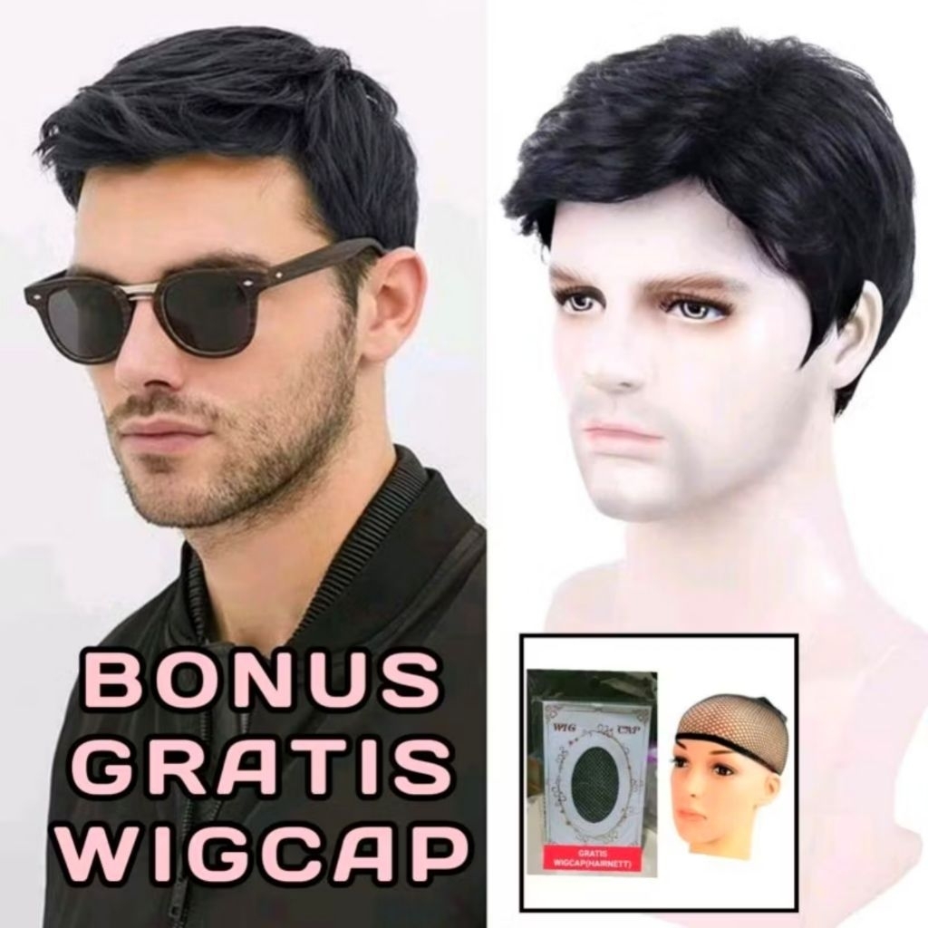 Wig Pria Eropa Belah Samping/Full Wig Pria Belah Kanan