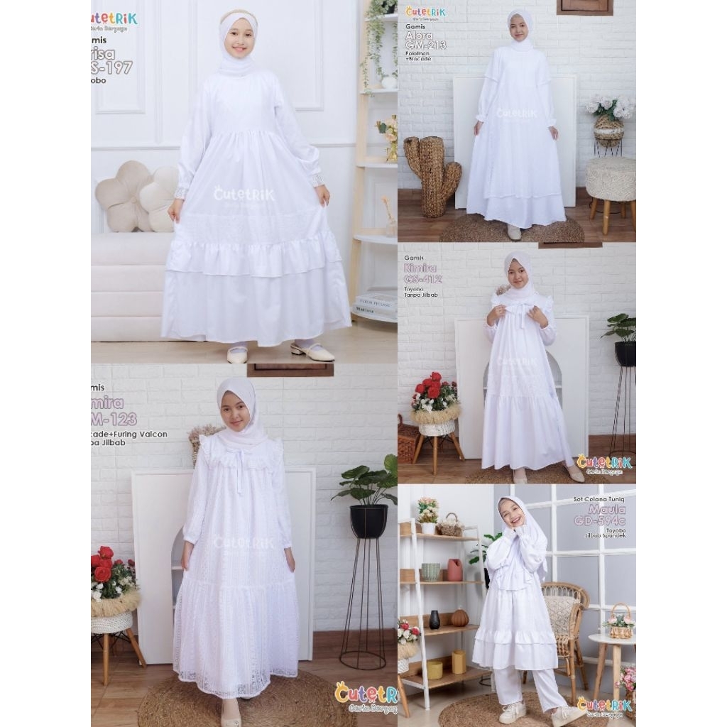 [Bisa COD] Gamis Anak Putih Manasik Haji Cutetrik Bahan Toyobo / Brukat Brokat Bisa Couple Gamis Ibu