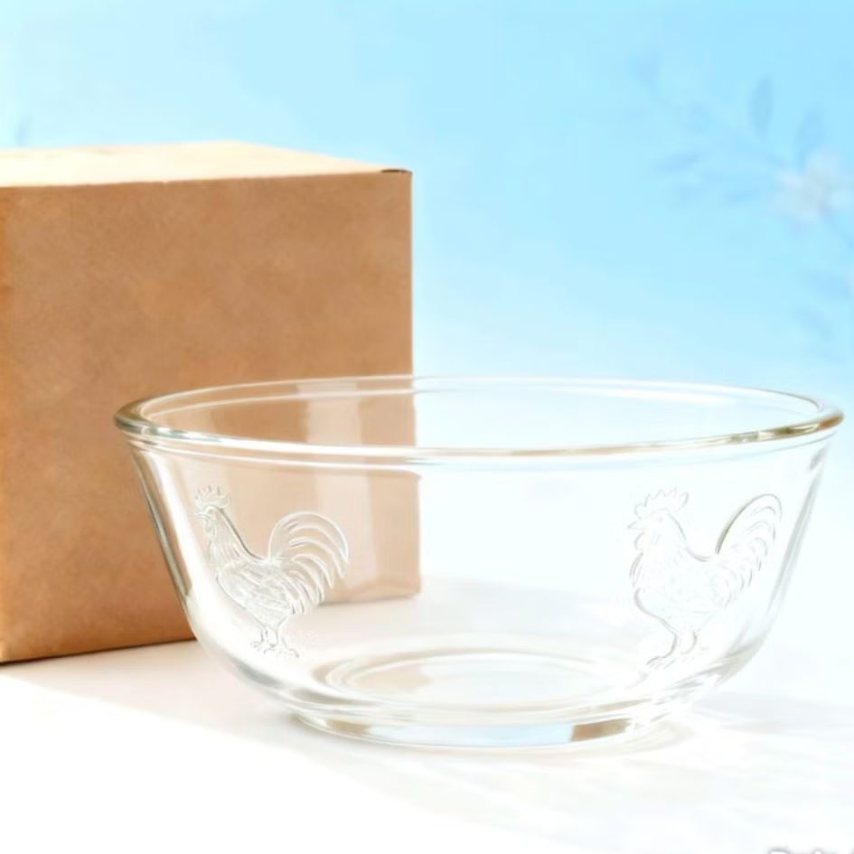 mangkok kaca bening motif embos jago