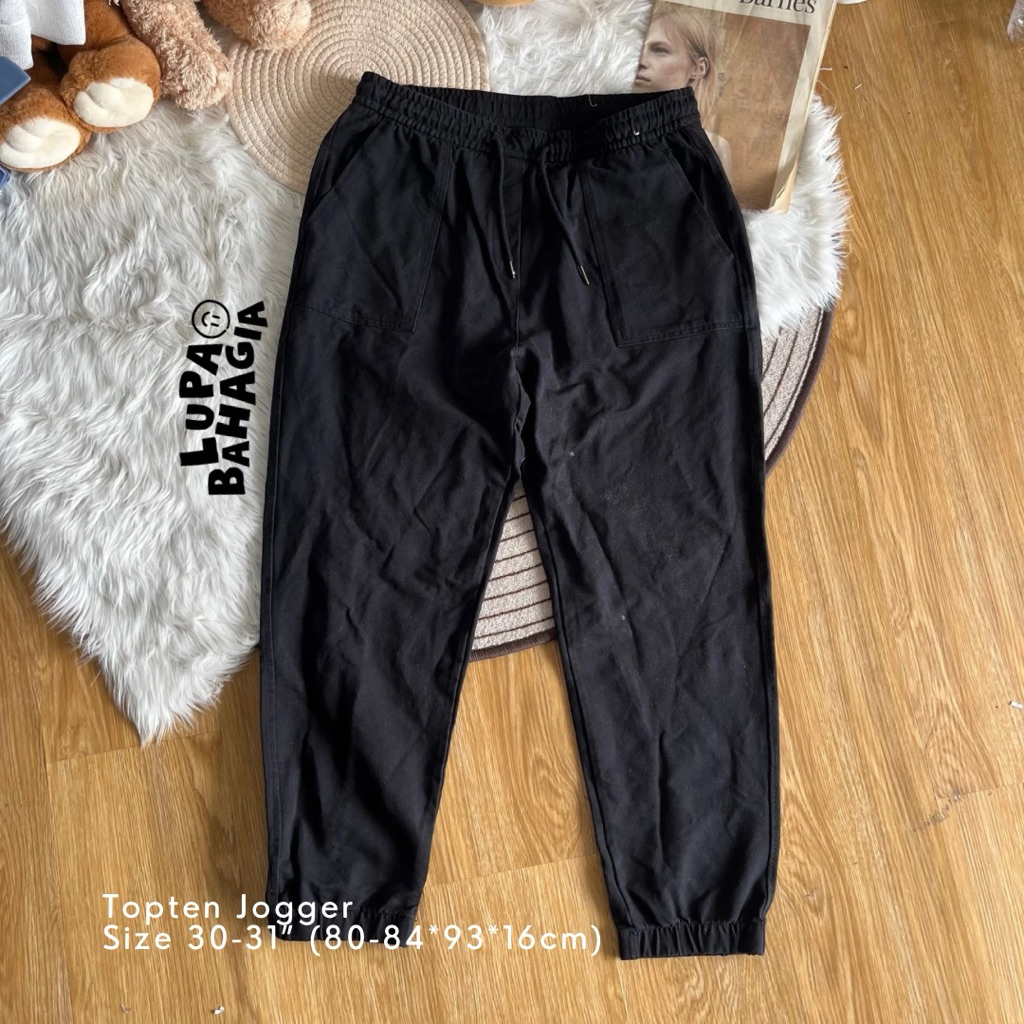 TOPTEN Black Cotton Jogger Pant size 30-31" • 100% Original (Celana Panjang)