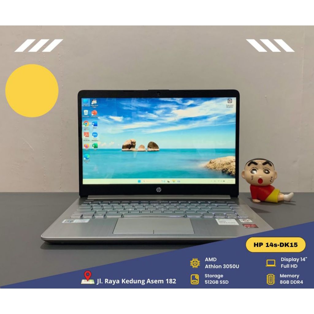 Laptop KANTOR HP 14s-DK1524AU / AMD Athlon Silver 3050U / Ram 8GB / SSD 256GB NVMe / Radeon Graphics