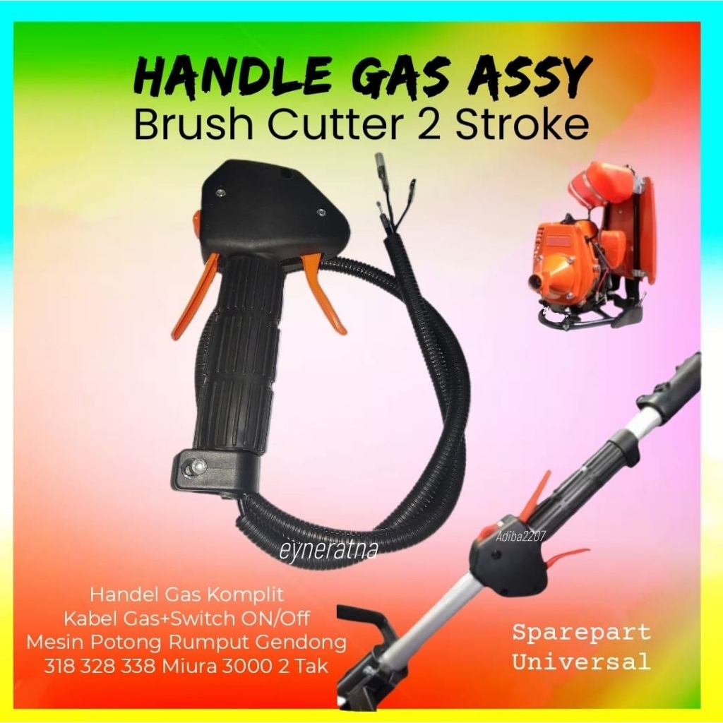 Handle gas mesin potong rumput gendong 2 tak komplit kabel gas + switch saklar on off 318 328 338 FR