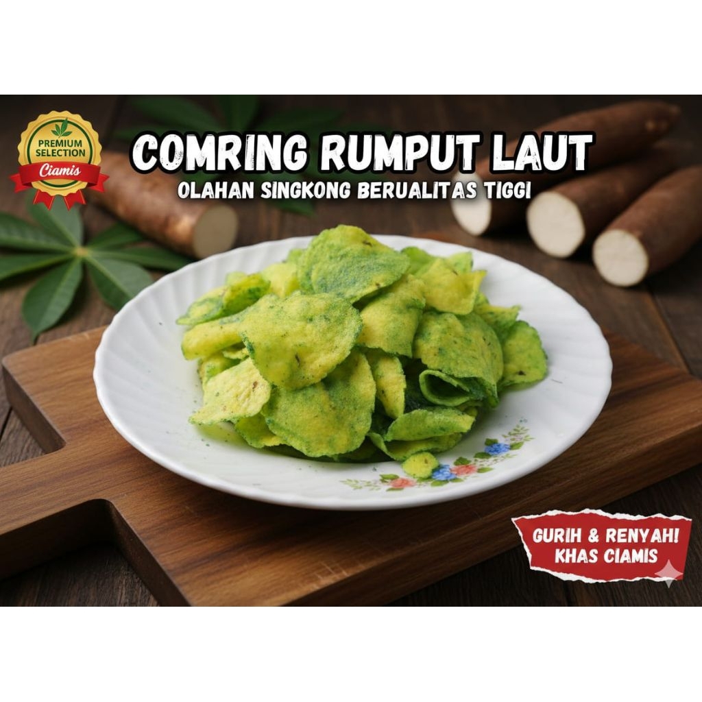 Combring / Gemblong / Snack Kripik Singkong khas Jawa Barat, Rasa Rumput Laut -Cemilan Renyah & Guri