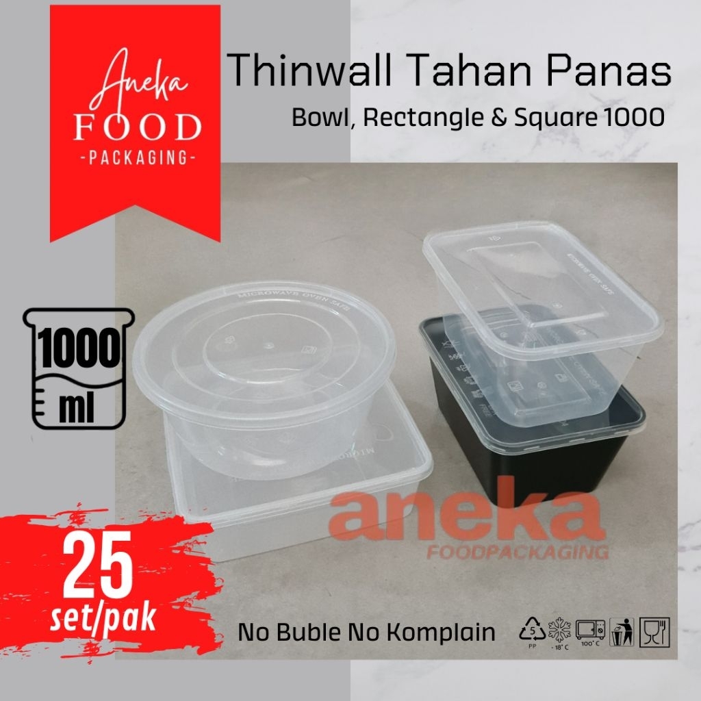 25set- Thinwall 1000ml RECTANGLE, BOWL & SQUARE wadah plastik REC 1000 SQ mangkok kotak persegi cont
