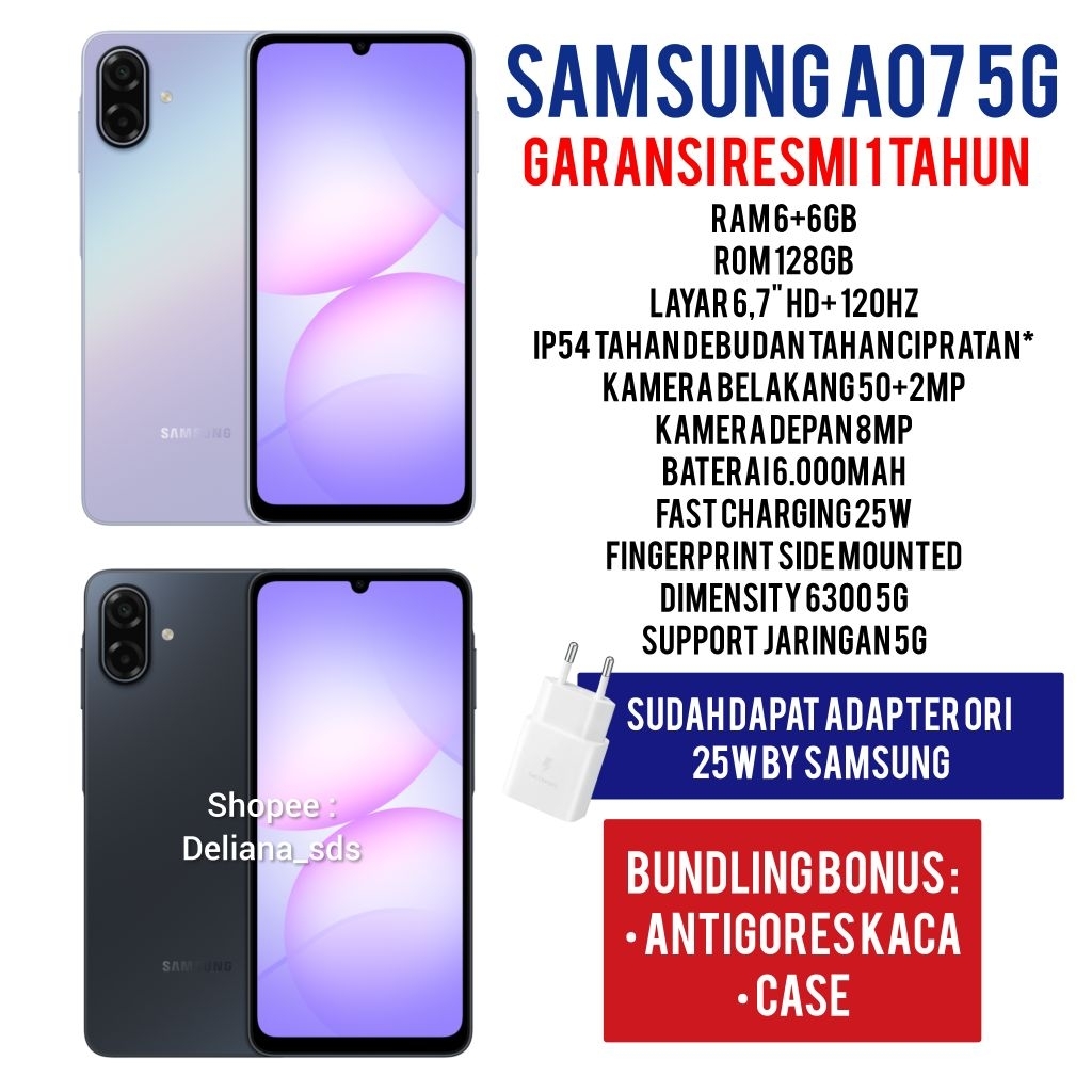 Samsung A07 5G 6/128 6+6/128 12/128 Garansi Resmi 1 Tahun Samsung A07 5G 6+6/128 Samsung A07 5G 12/1