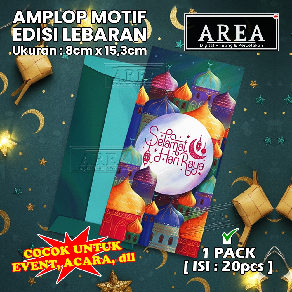[1pack isi 20pcs] Amplop Lebaran Unik Isi 20 Motif Masjid Warna-Warni Kertas HVS Tebal 100gsm