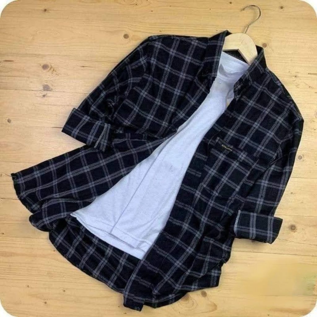 kemeja flanel pria lengan panjang Distro flanel motif kotak kotak Hem flanel lengan panjang premium 